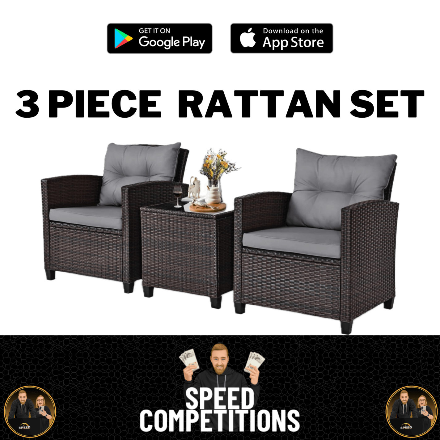 Win a 3 piece rattan set for 10p SPEED COMPETITIONS